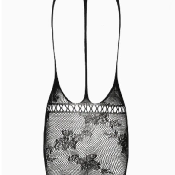 Black Floral Pattern Bodycon Fishnet Cover-Up Dress - Picture 5 of 6